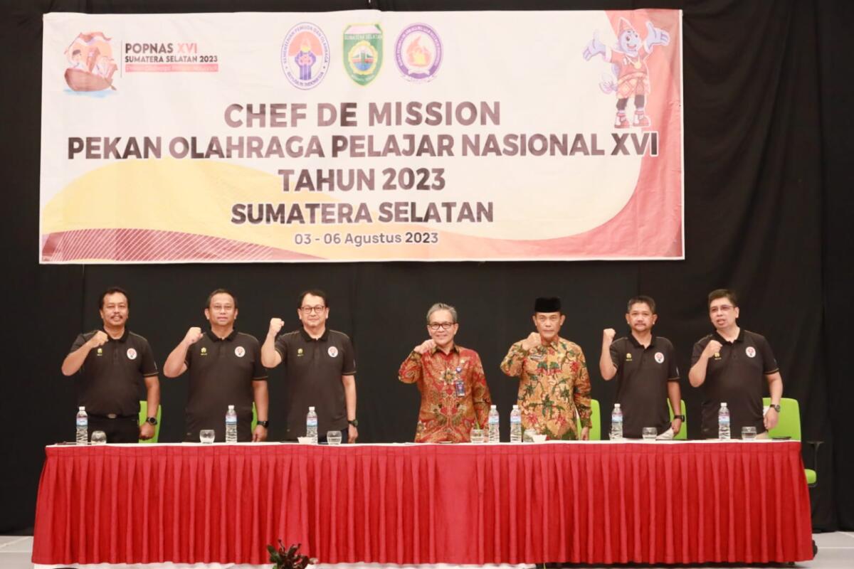 Sekretaris Daerah (Sekda) Provinsi Sumsel Ir. S.A. Supriono secara resmi membuka Chef De Mission Meeting Pekan Olahraga Pelajar Nasional XVI Tahun 2023 Sumsel, di Hotel The Zuri, Jumat (4/8) pagi. 