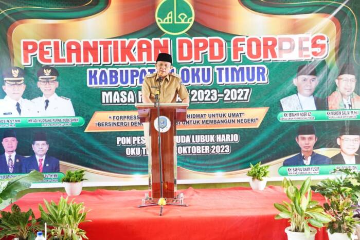 Ketua dan Pengurus DPD Forum Pondok Pesantren (Forpes) Kabupaten OKU Timur Masa Khidmat 2023-2027 resmi dilantik langsung oleh Ketua DPP Forpes Sumatera Selatan, berlangsung di Pondok Pesantren Darul Huda Desa Lubuk Harjo, Kecamatan Belitang Madang Raya (BMR), Senin, 16 Oktober 2023.