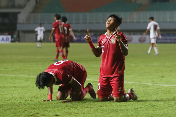 Timnas U-17 Indonesia untuk sementara tertinggal 1-2 dari Maroko pada babak pertama. Foto: Ricardo/JPNN.com