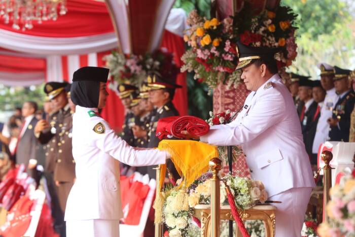 Penjabat (Pj) Gubernur Sumsel Elen Setiadi SH. M.S.E bertindak sebagai Inspektur Upacara (Irup) peringatan ke-79 HUR RI tahun 2024.