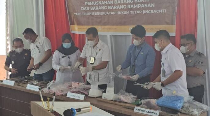 Kajari Prabumulih dan instansi terkait melakukan pemusnahan barang bukti narkoba, Rabu. Foto : Rian/FAJARSUMSEL.COM