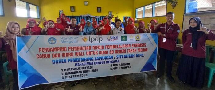 Pelatihan pembuatan media berbasis Digital Teknologi berupa canva dan wordwall di SD Negeri Tanah Merah. Foto: ist/dok