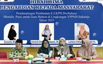 Tim Pengabdian kepada Masyarakat Universitas Nurul Huda melaksanakan kegiatan pendampingan sekaligus pembuatan modul ajar dan Lembar Kerja Peserta Didik (LKPD) dwibahasa menulis puisi bagi para guru di lingkinagn YPPNH Sukaraja. Foto: dok Tim PKM